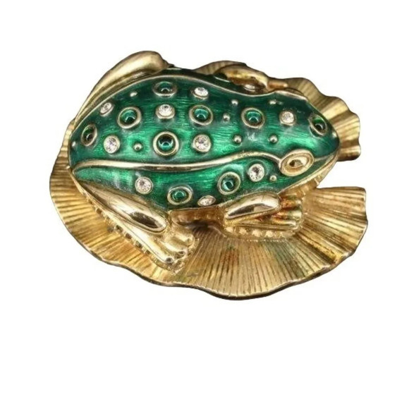 Vintage Kenneth Jay Lane Critter Series Frog Prince Brooch & Trinket Box - Picture 4 of 8